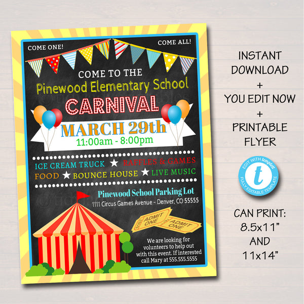 EDITABLE Carnival Flyer, Printable PTA PTO Flyer, School Church Benefi ...