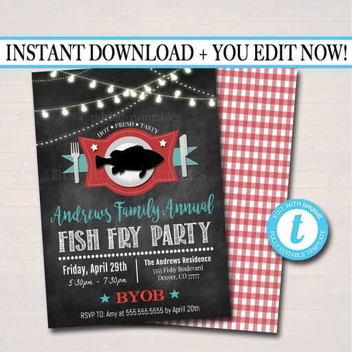 Fish Fry Party Invite, Family Picnic, Lent Church Event, Printable Inv —  TidyLady Printables
