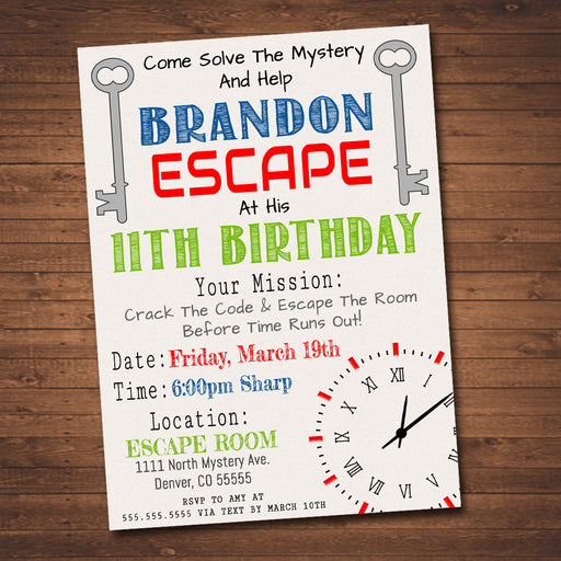 Escape Room Birthday Party Invitations