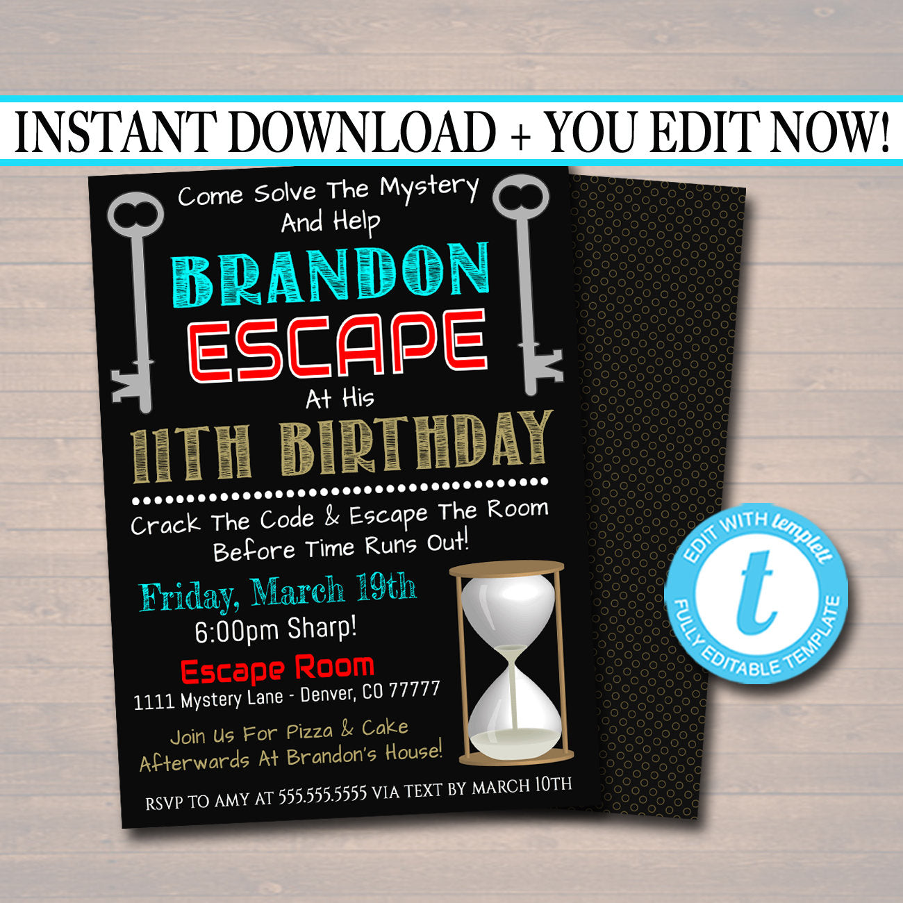 Escape Room Birthday Invitation, Boy Mystery Clue Spy Birthday Detective  Invite, Escape Chamber Party