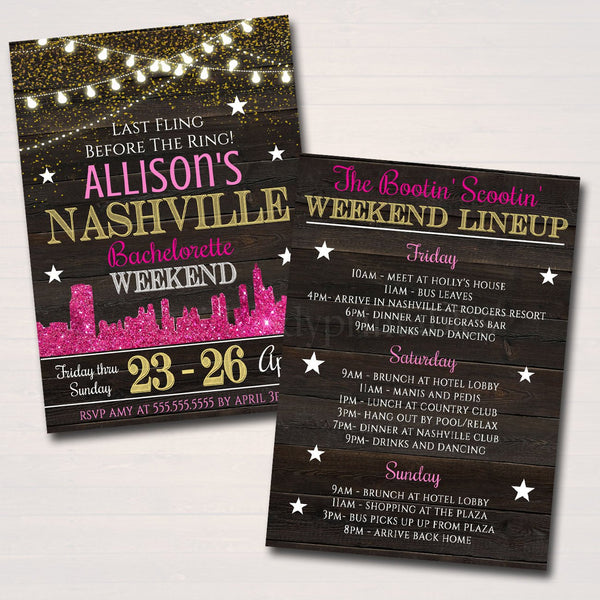 Nashville Tennessee Bachelorette Party Invitation Nash Bash Party Inv Tidylady Printables