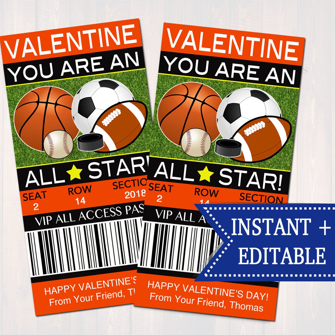 Editable Valentine's Day Team Appreciation Tag, Printable Sports