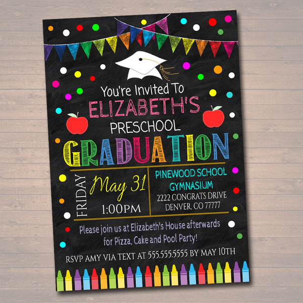 editable graduation invitation chalkboard printable kindergarten presc