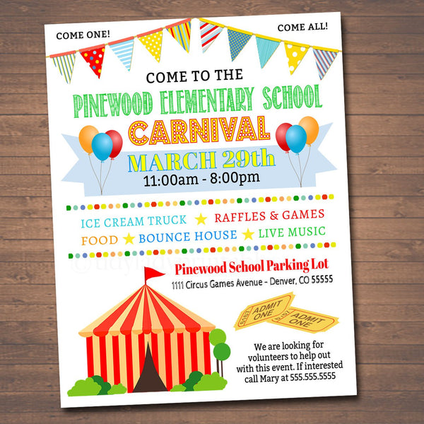School Carnival Event Flyer Template | TidyLady Printables
