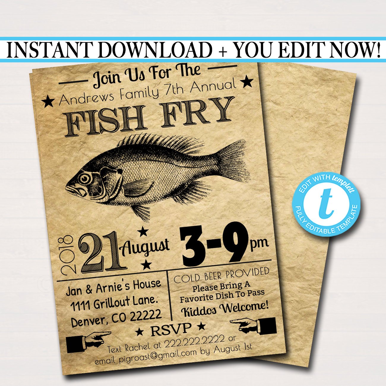 Fish Fry Party Invite, Family Picnic, Lent Church Event, Printable Inv —  TidyLady Printables