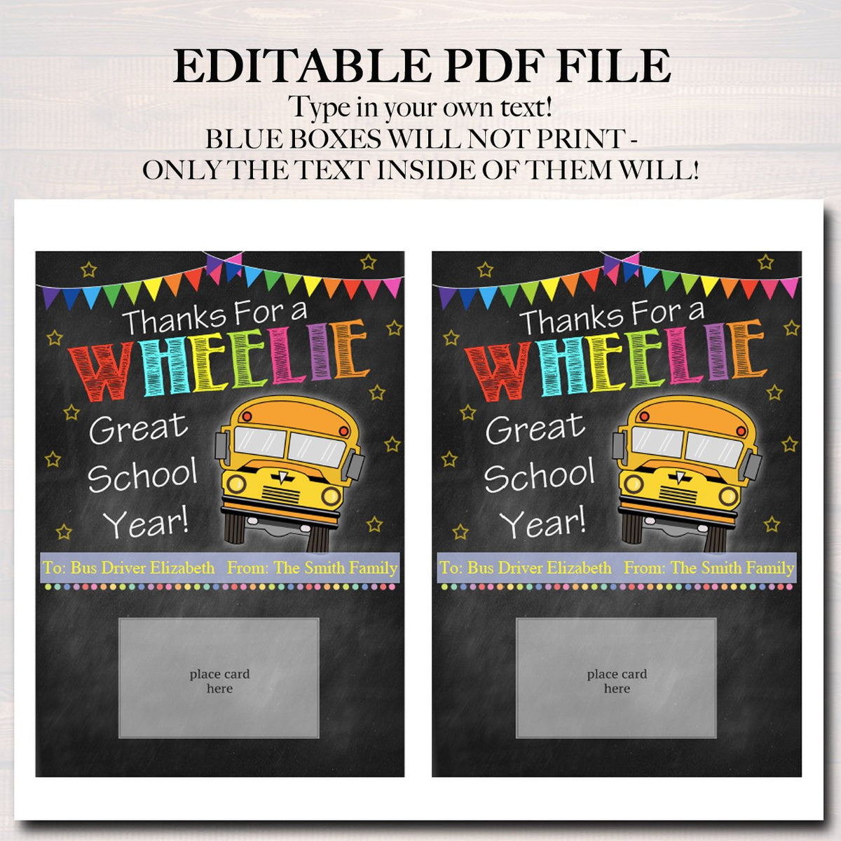 End of School Year Bus Driver Gift Card Holder, Printable