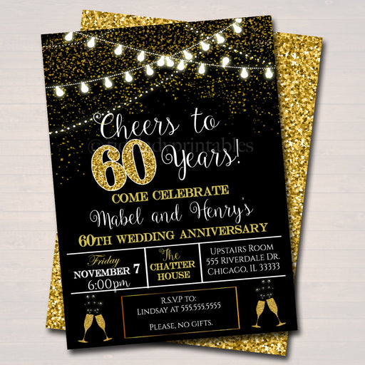 60th birthday invitations black and gold