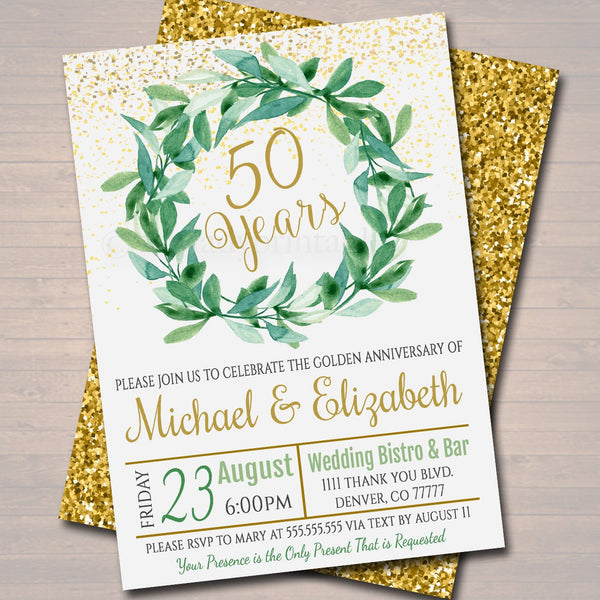  EDITABLE  Anniversary  Party Invitation  50th  Golden Wedding  