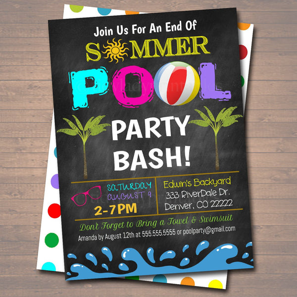 End of Summer Pool Party Invitation Printable DIY Template TidyLady