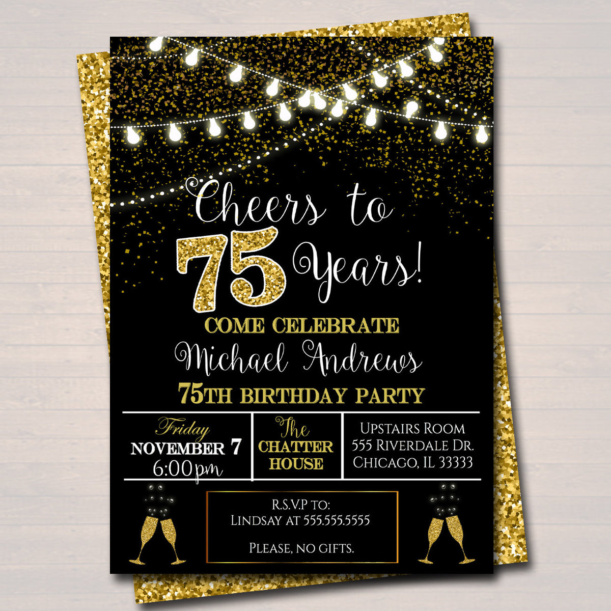 Editable 75th Party Invitation Birthday Printable Cheers To Seventy F