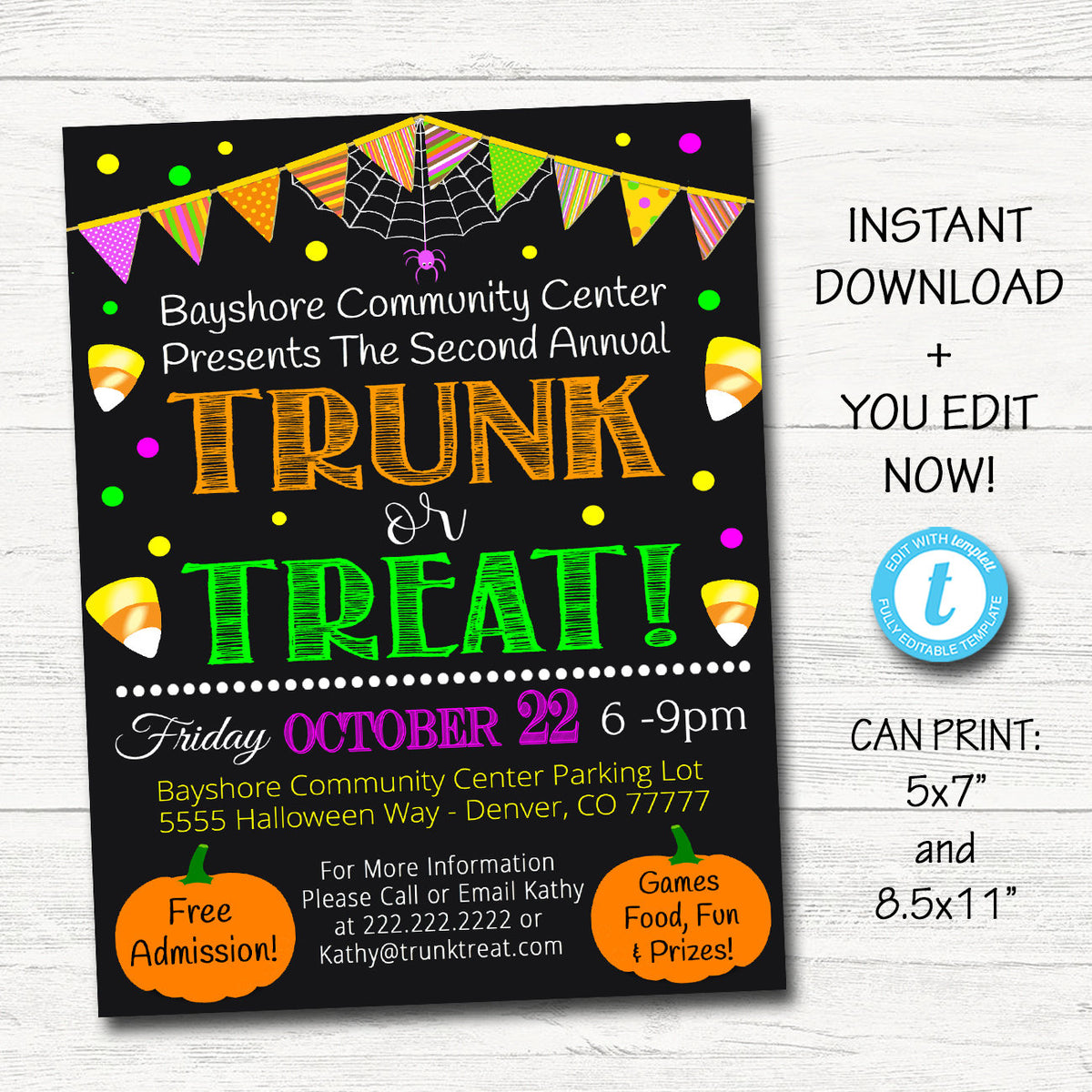 Trunk or Treat Flyer/Invitation Printable Halloween Invitation, Commun