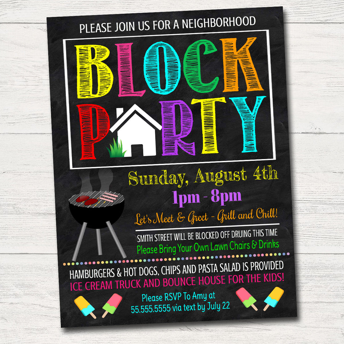 EDITABLE Neighborhood Block Party Invite, Printable Invitation, Bbq Pi