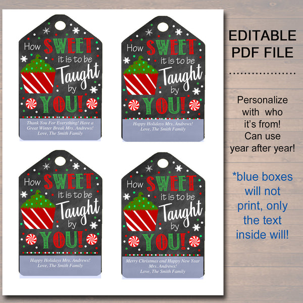 Printable Christmas Teacher Favor Tags, Holiday