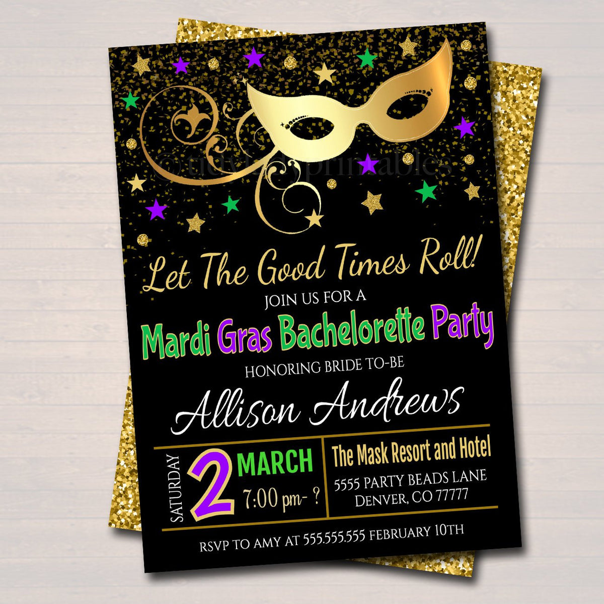 Mardi Gras Bachelorette Party Invitations 4