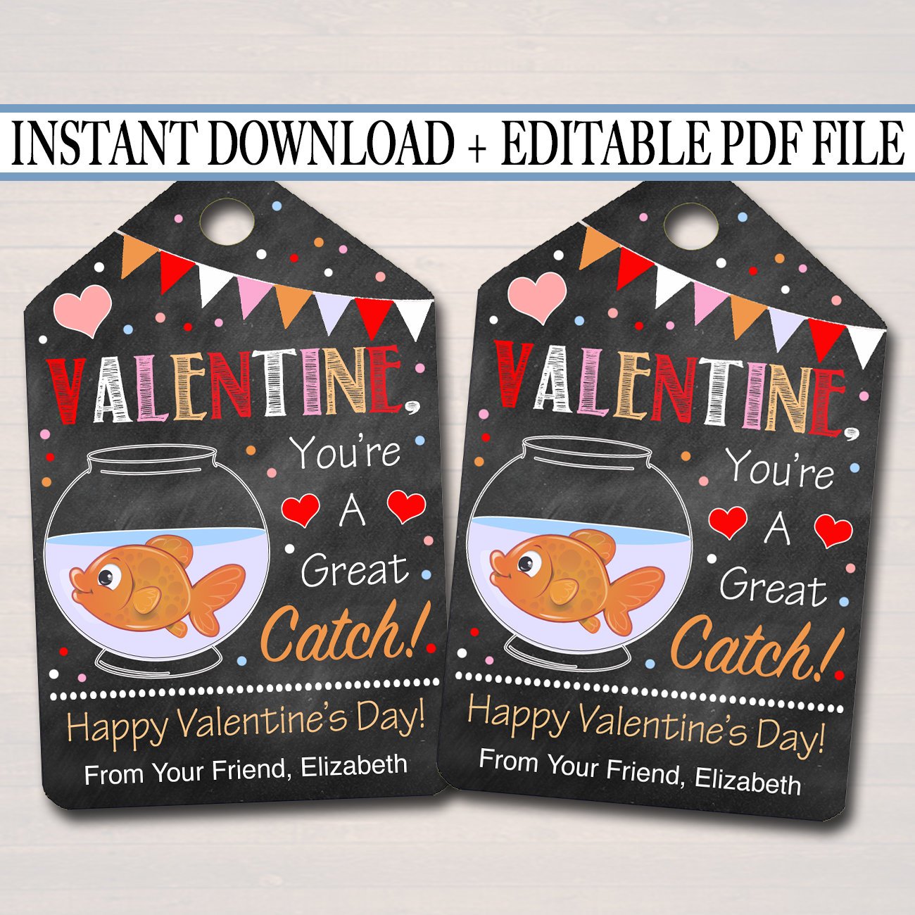 Printable Valentines Gift Tag for Kids, You're a great catch fish