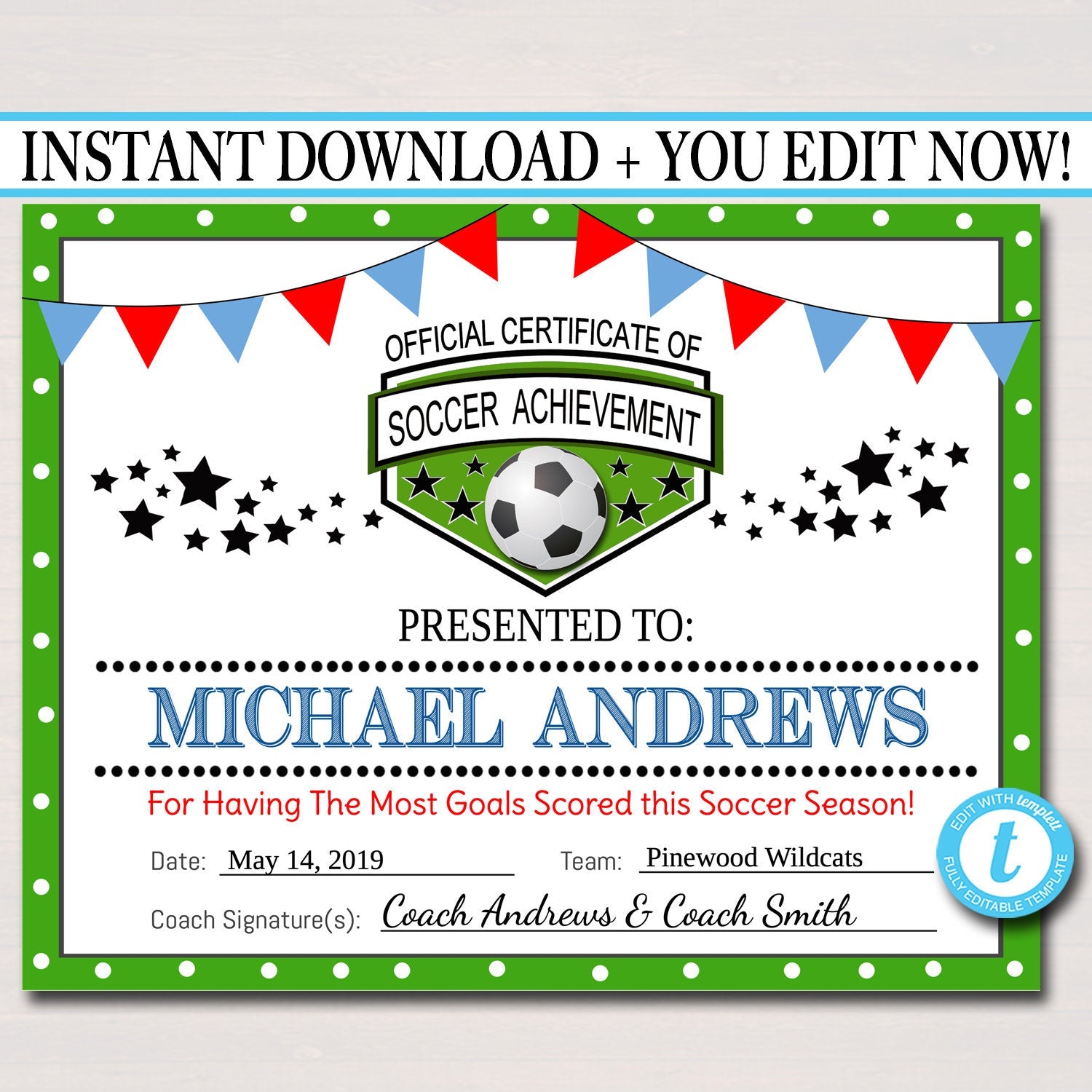 soccer award certificate templates