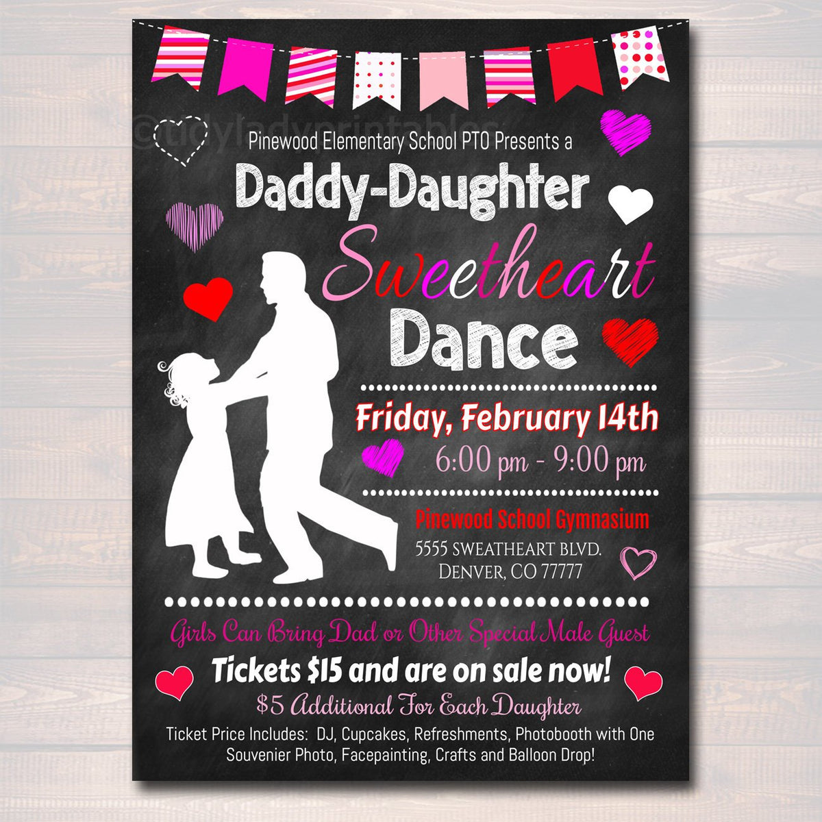 Daddy Daughter Sweetheart Valentine's Day Dance, School Dance Flyer Pa