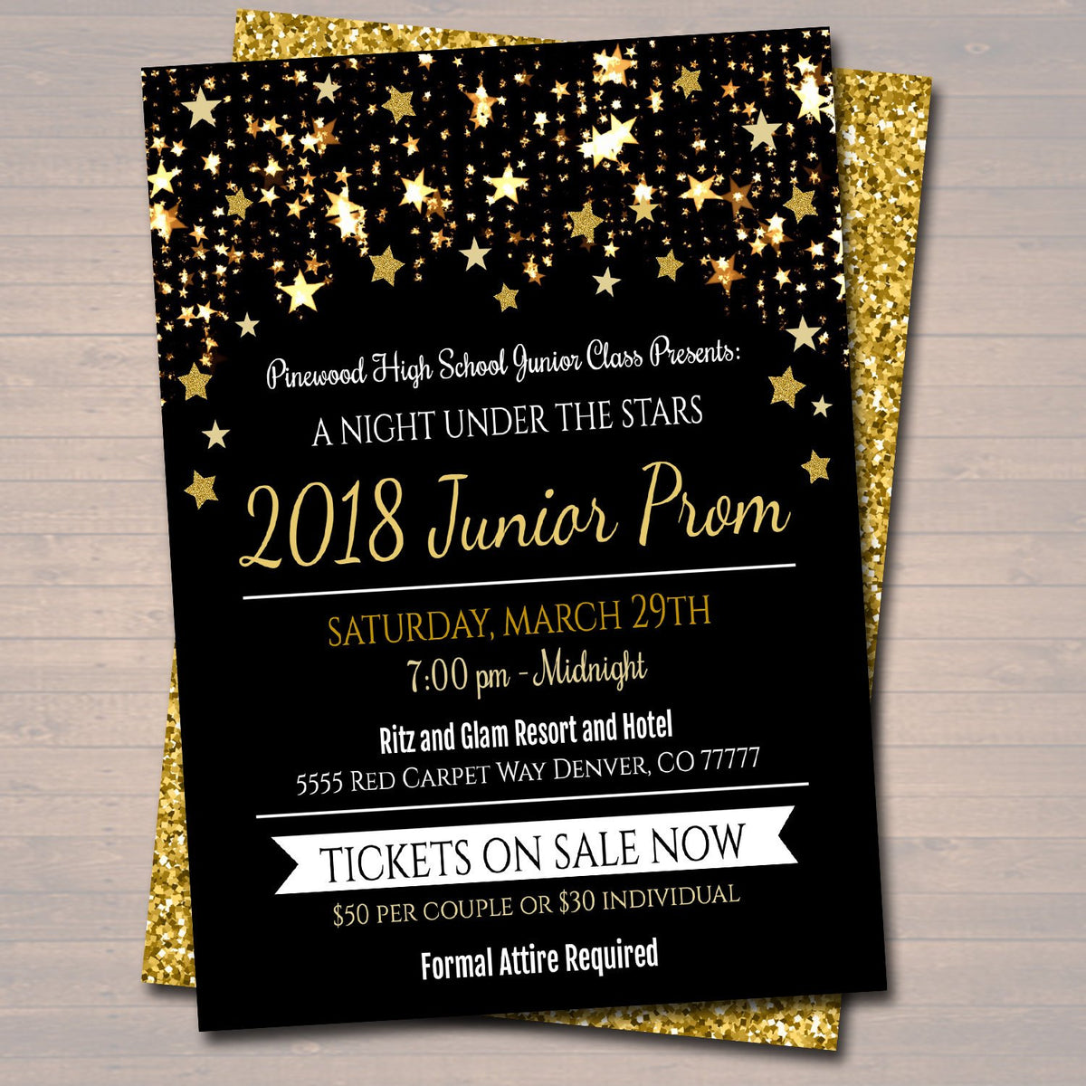 Prom Dance Invitation Starry Night Gold Glitter An Evening Under The 