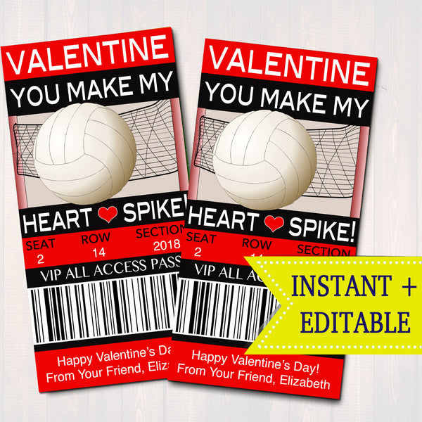 volleyball ticket valentine s day card tidylady printables