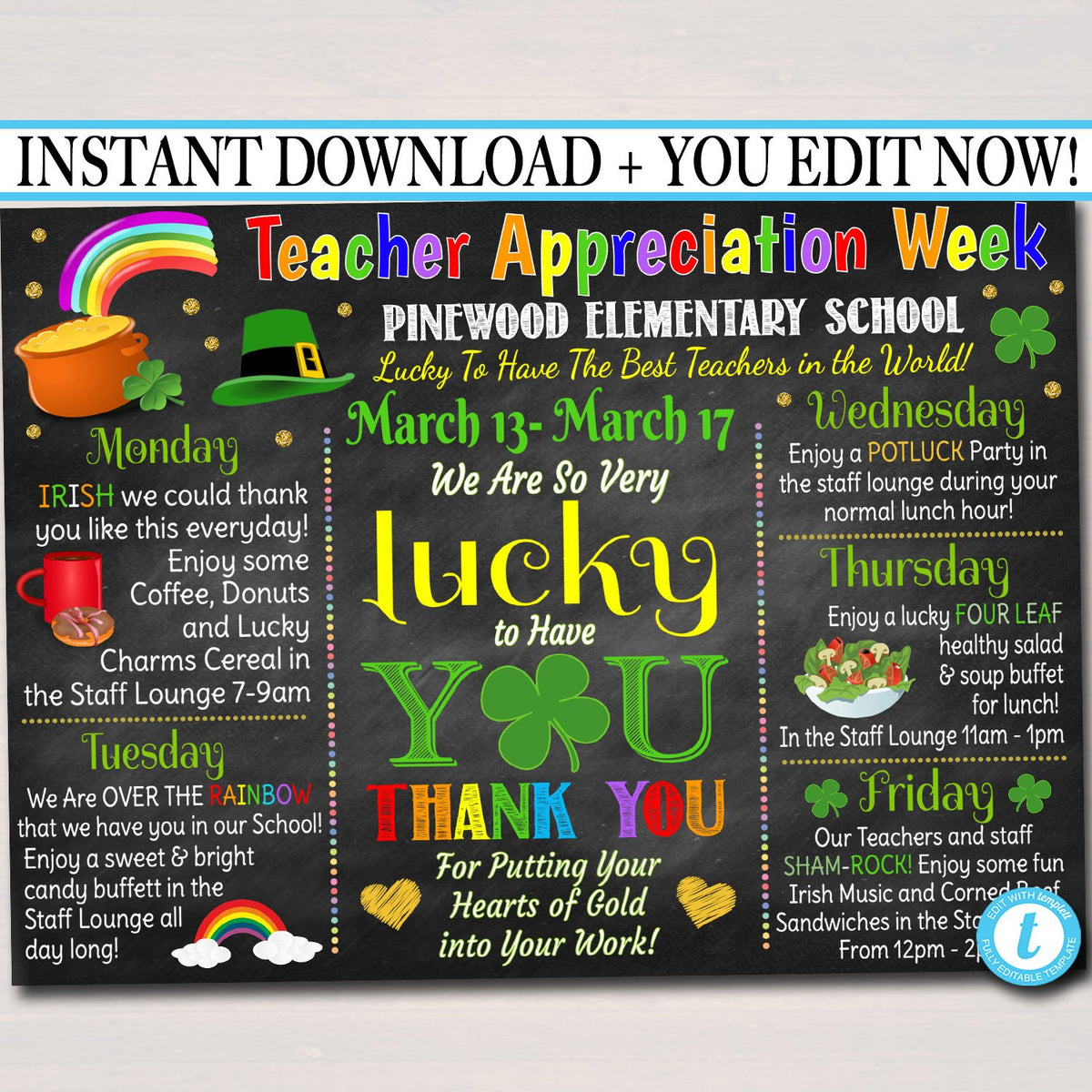 St. Patricks Day Theme Teacher Appreciation Week Printable – TidyLady