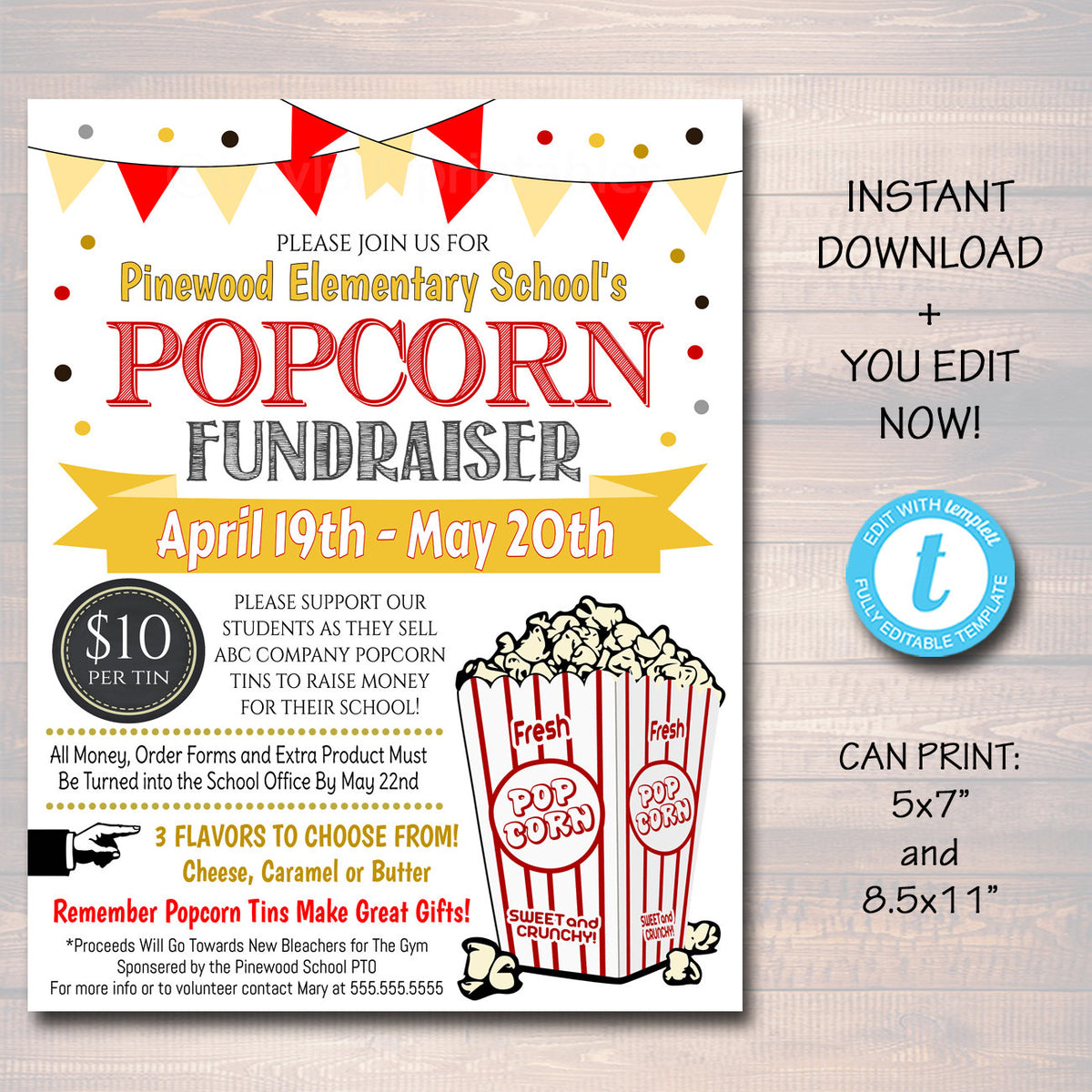 EDITABLE Popcorn Fundraiser Flyer, Printable PTA, PTO ...