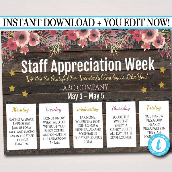 Staff Appreciation Week Itinerary TidyLady Printables