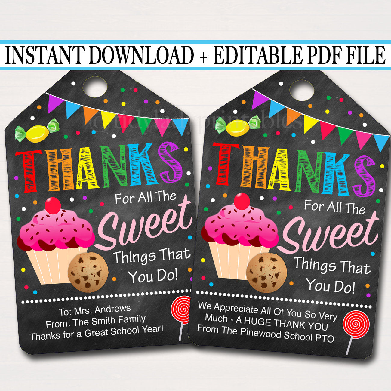 Candy Sweet Theme Printable Thank You Appreciation Tags — Tidylady  Printables