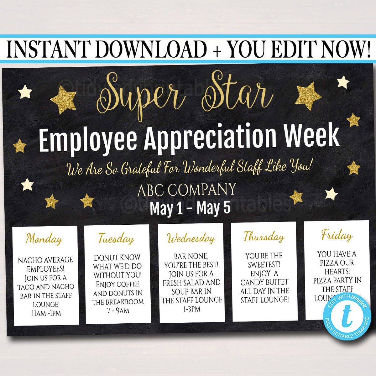 EDITABLE Staff Appreciation Week Itinerary Poster, Digital File, Appre