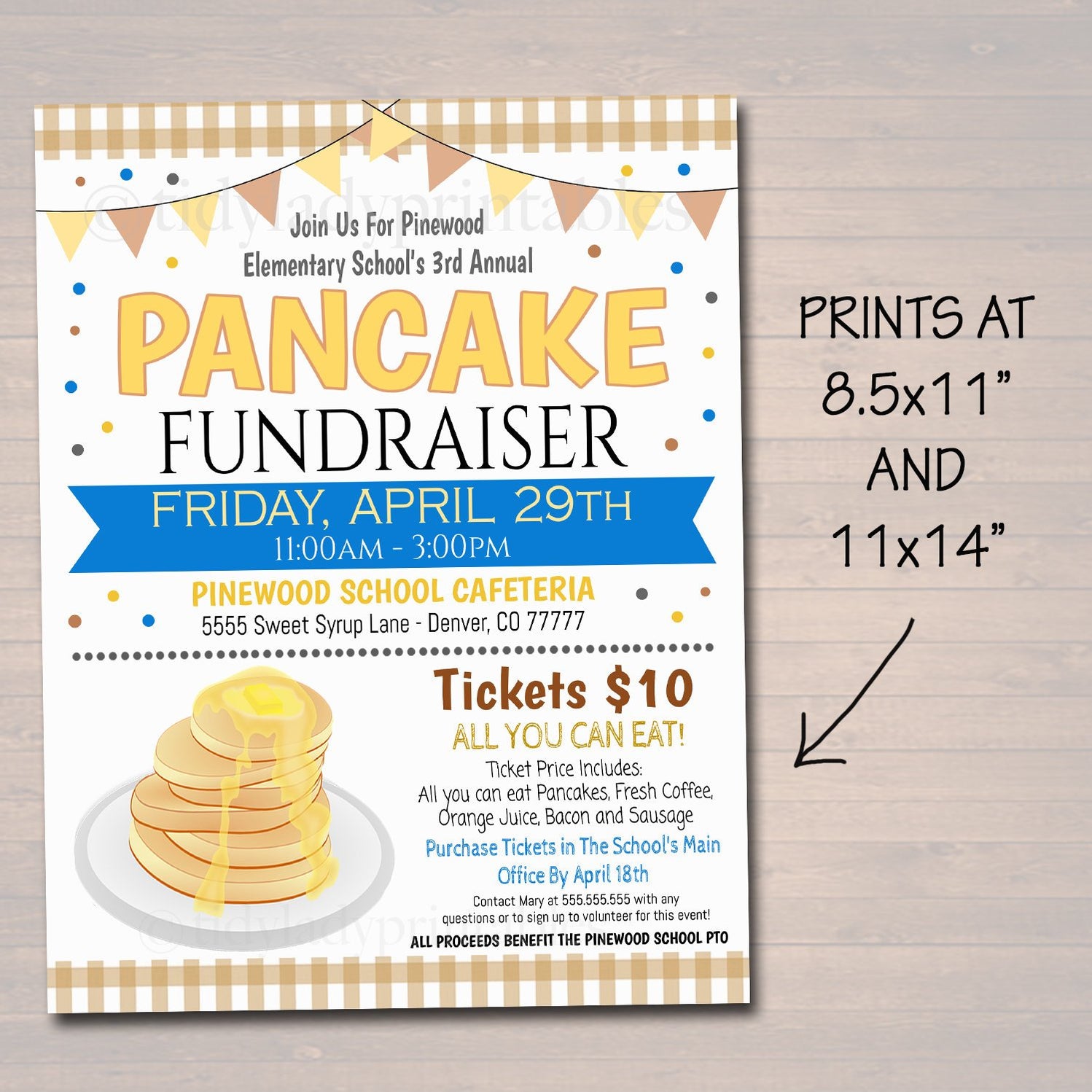 Pancake Breakfast Fundraiser Flyer Printable Ticket Set — TidyLady ...