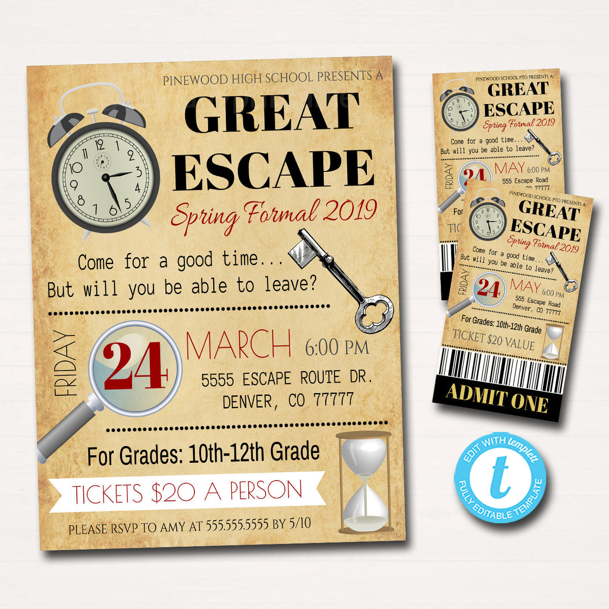 Escape Room Invite, Flyer, Ticket Set TidyLady Printables