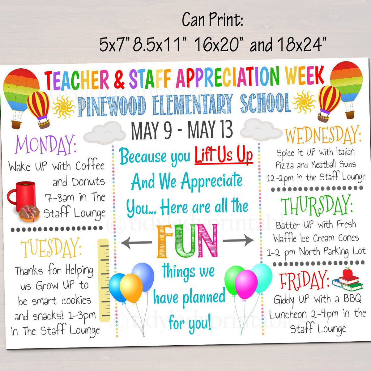 Lift Us Up Theme Teacher Appreciation Week Events Printable TidyLady Printables