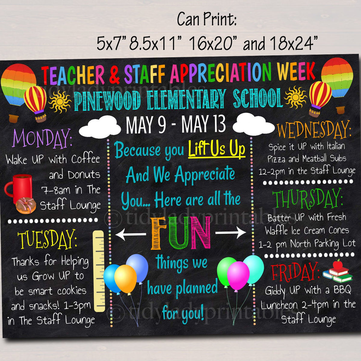 Lift Us Up Theme Teacher Appreciation Week Events Poster TidyLady