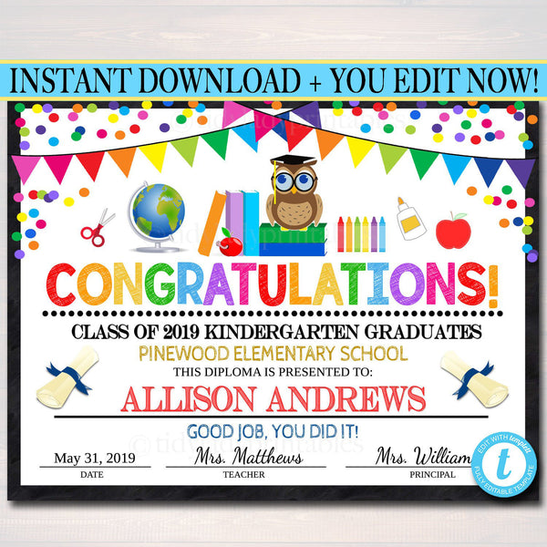 editable graduation certificate any grade printable