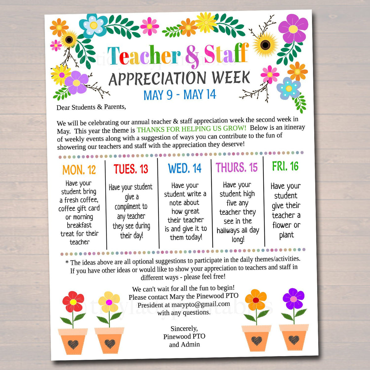 Floral Bloom Theme Teacher Appreciation Printable Invite TidyLady