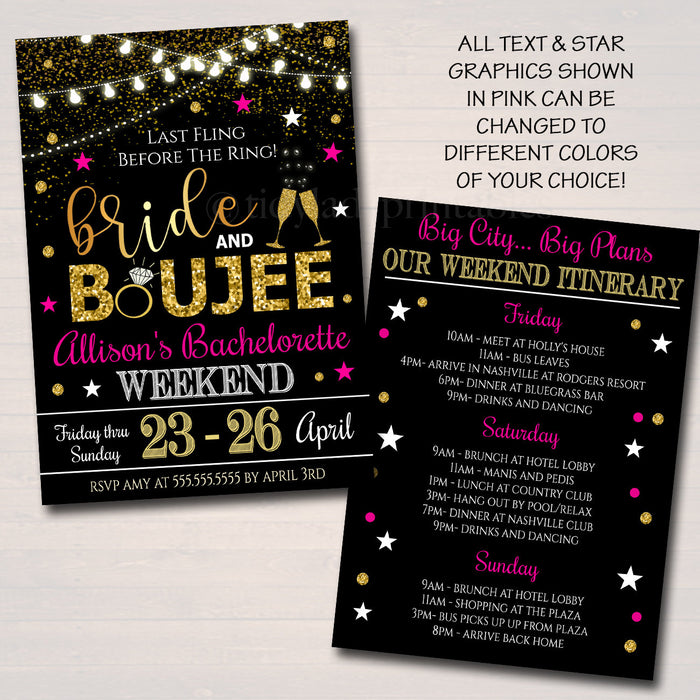 Bride & Boujee Bachelorette Party Invitation, Big City Champagne Glitt ...