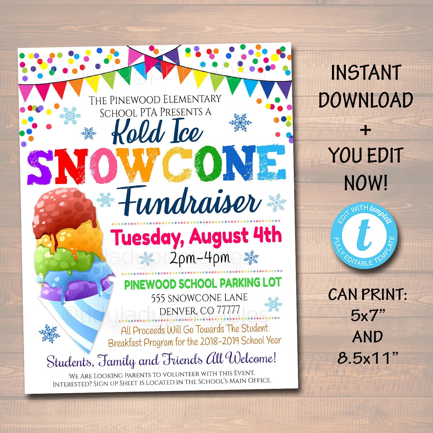 Snow Cone Fundraiser Event Flyer - Editable Template | TidyLady ...