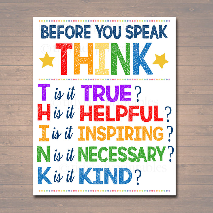 School Think Before You Speak Poster — TidyLady Printables