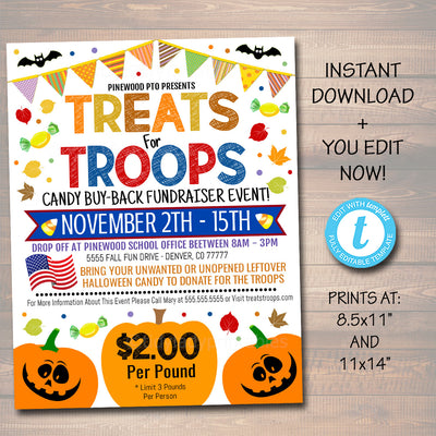 Treats For Troops Candy Drive Buy Back Military Fundraiser Flyer/Poster ...