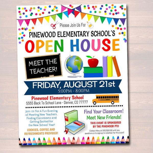 School Open House Flyer Printable PTA PTO Flyer School Fundraiser B 