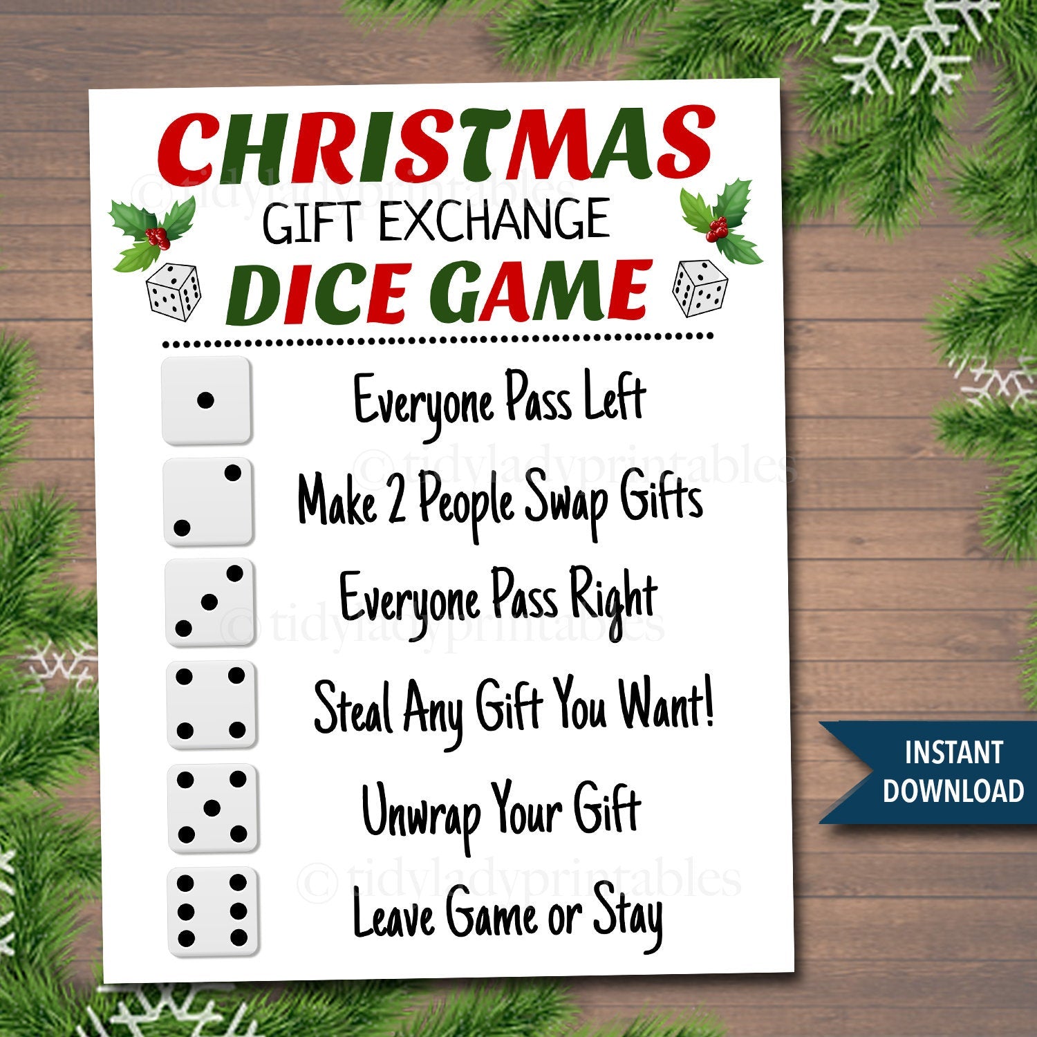 Roll The Dice Gift Exchange Game Free Printable