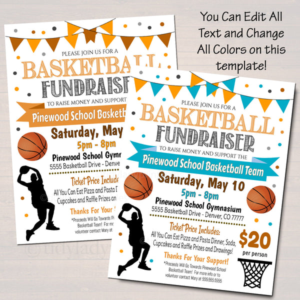 Basketball Fundraiser Flyer Pto Pta Tidylady Printables