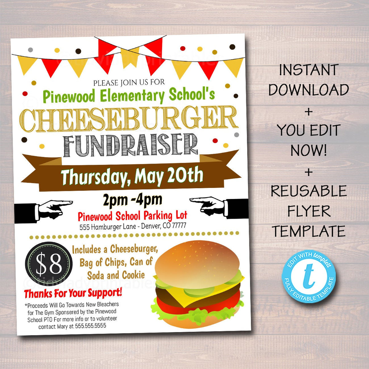 Cheeseburger Fundraiser Flyer BBQ Event | TidyLady Printables