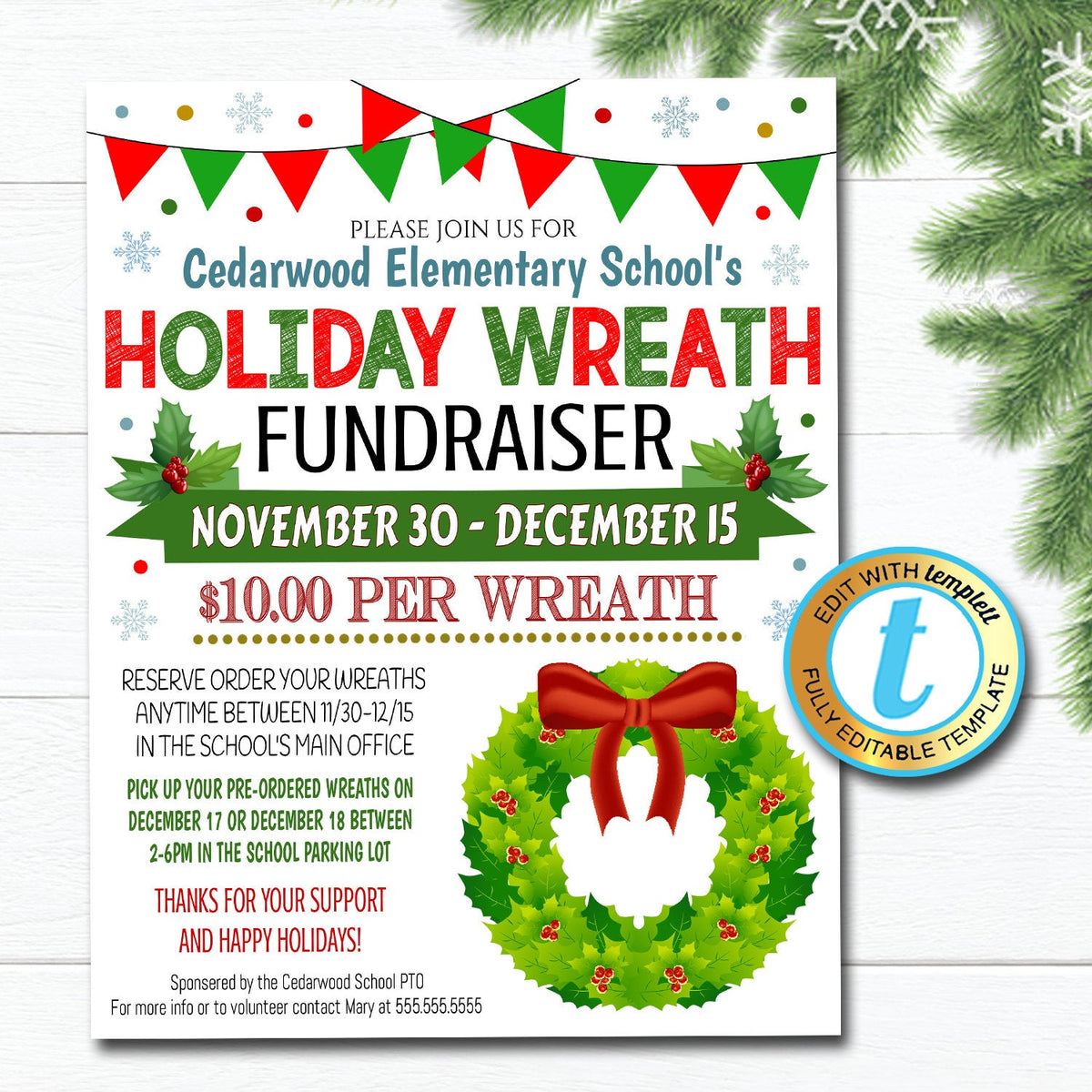 Christmas Wreath Fundraiser Flyer TidyLady Printables
