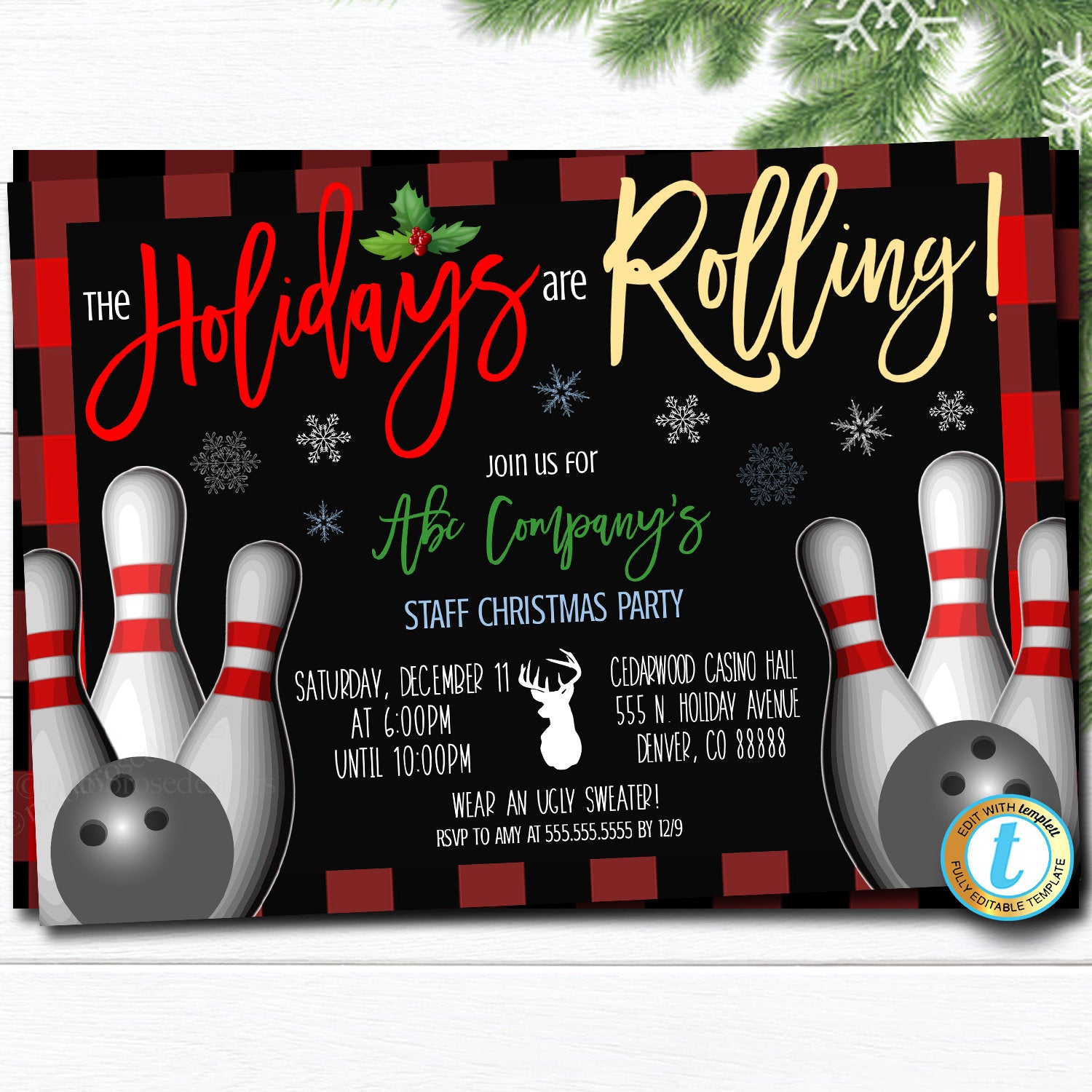 Christmas Bowling Party Invite TidyLady Printables
