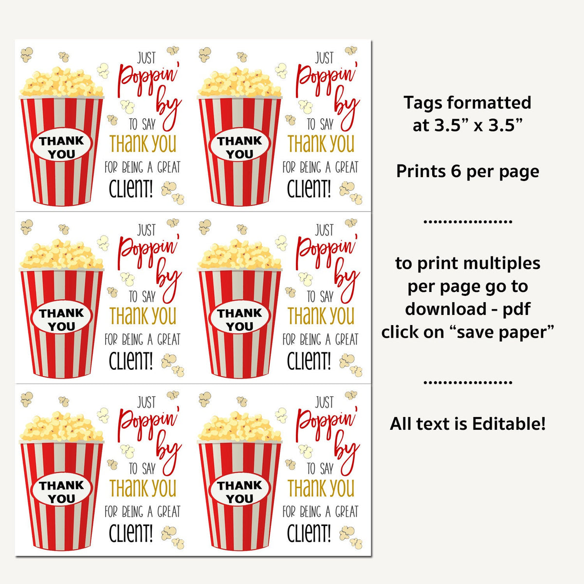 Popcorn Thank You Printable Free