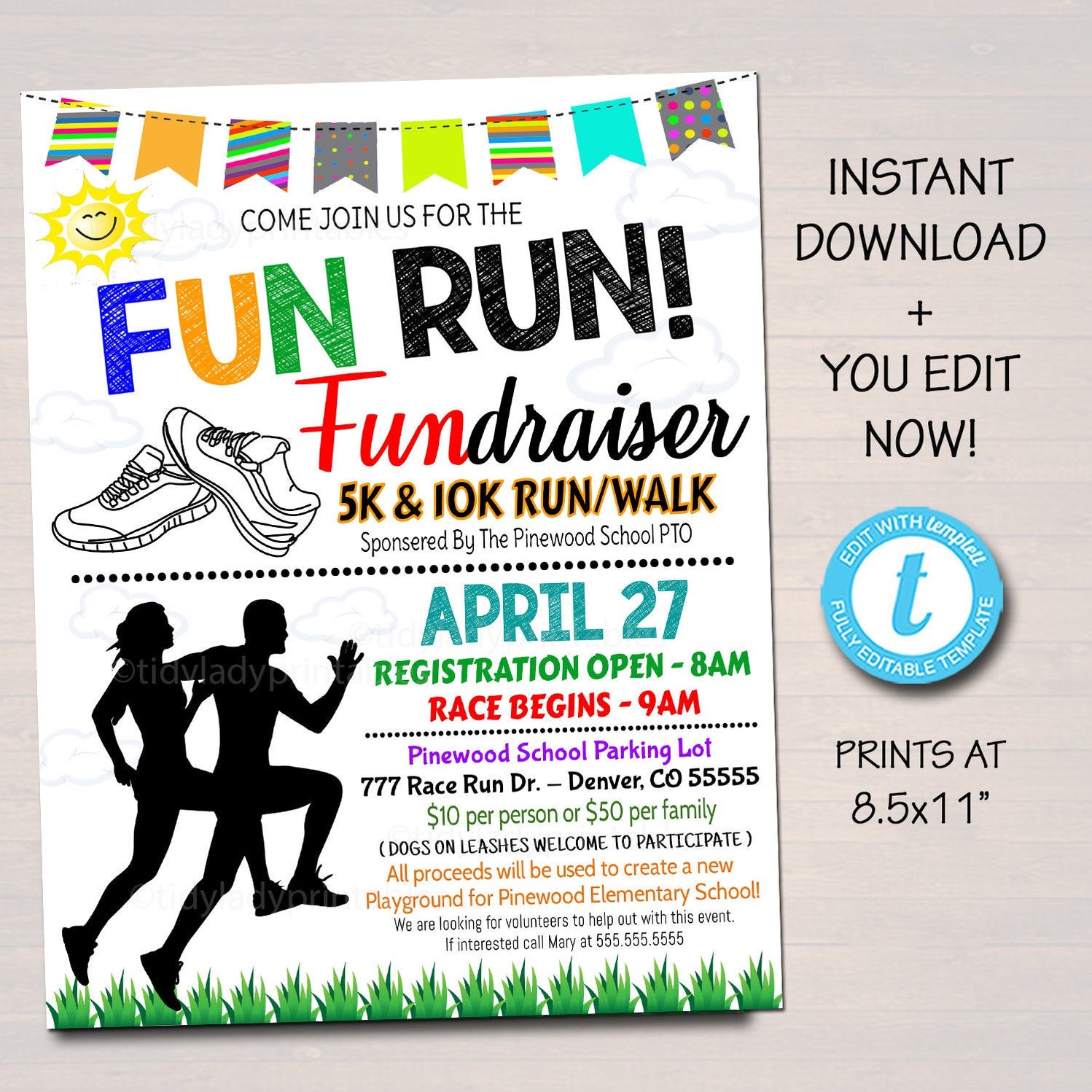 Fun Run Event Flyer Invite Template TidyLady Printables