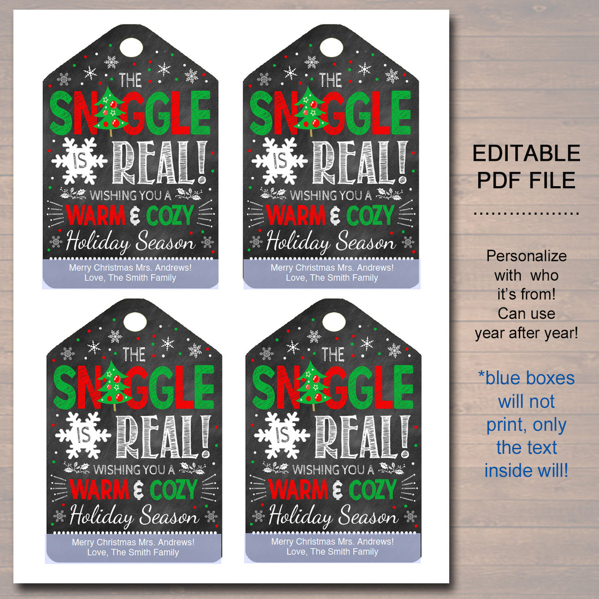 The Snuggle is Real Christmas Gift Tags TidyLady Printables