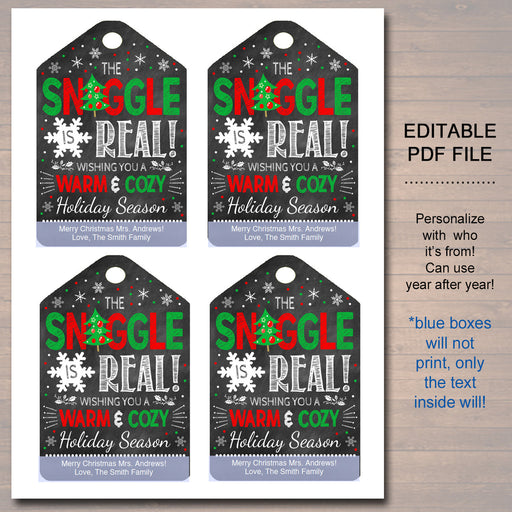 Christmas Gift Tags, Fleece Navidad, Teacher Staff Employee Holiday Gift,  Blanket Mitten Sock Tag Template, Self-Editing Download