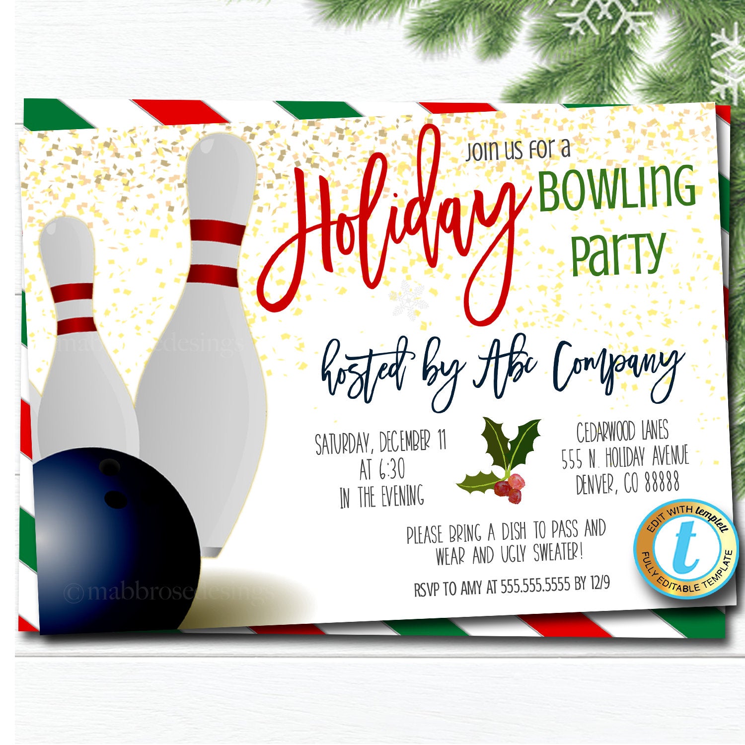 Christmas Bowling Party Invite TidyLady Printables