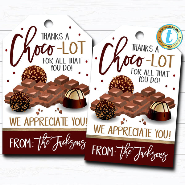 Thanks a Choco Lot Gift Tag Teacher Appreciation Week TidyLady Printables